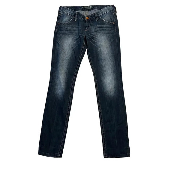 Express Women's Size 8 Dark‎ Blue Skinny Leg 5 Pocket Low Rise Jeans - Picture 1 of 5